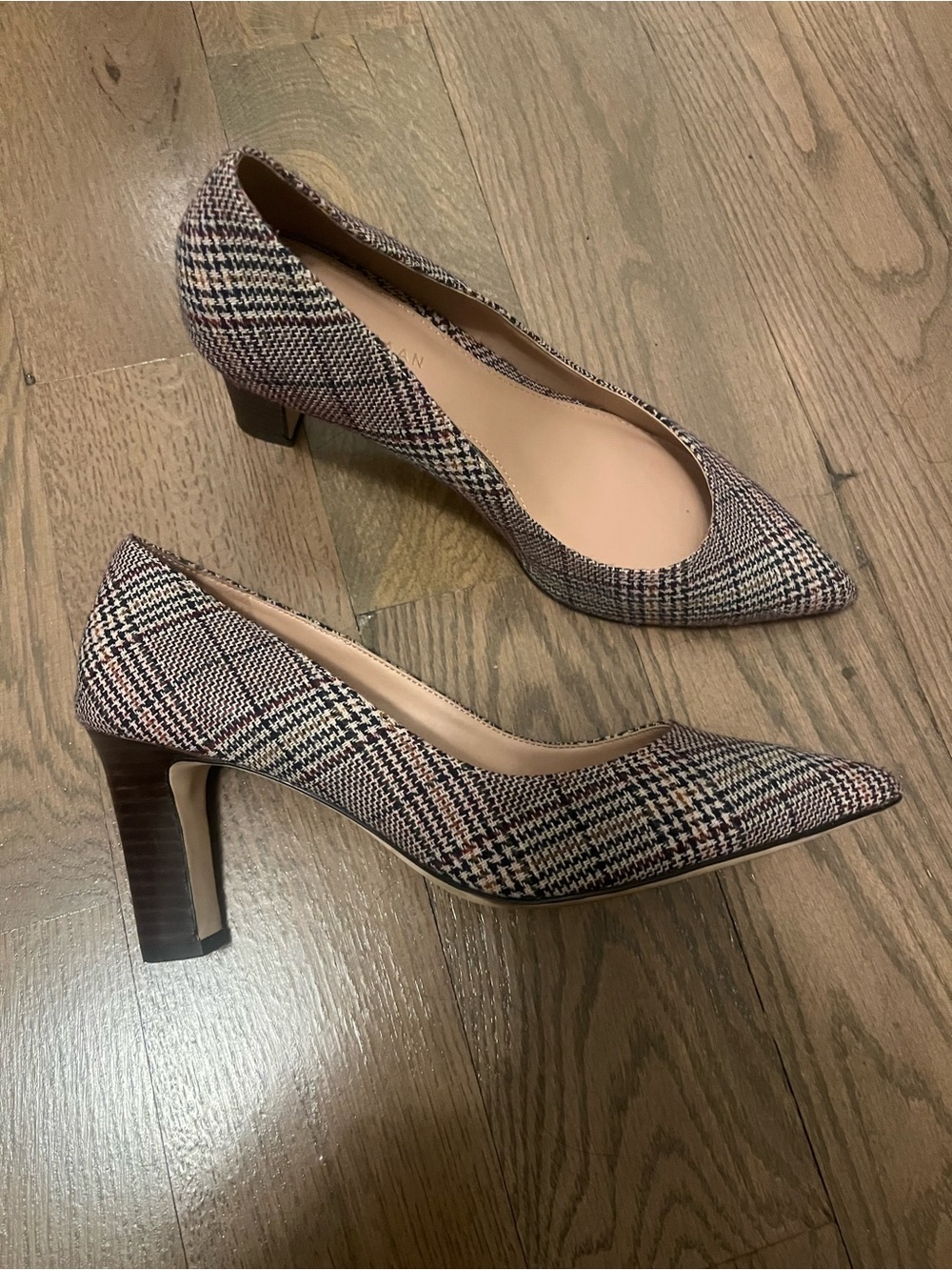 Cole Haan Plaid Pointed-Toe Kitten Heel Pumps - Brown/Black